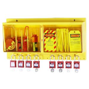 Wall Mounted Lockout Station with 8 Clips and 2 Storage Drawers